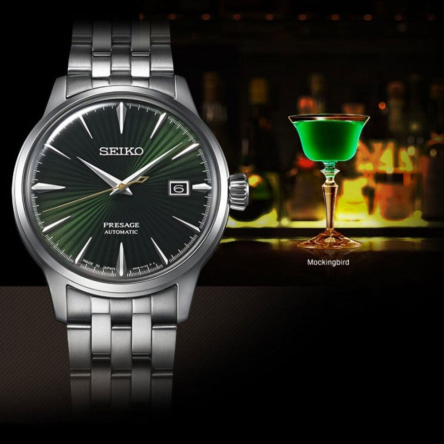 Seiko Presage Cocktail Time Automatic Green Dial Silver Steel Strap Watch for Men - SRPE15J1