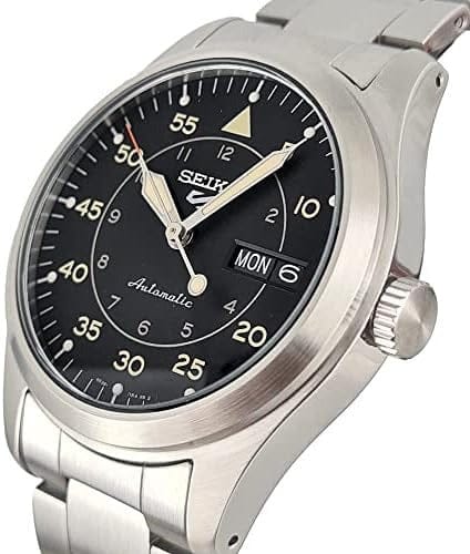 Seiko 5 Sports Flieger Automatic Black Dial Silver Steel Strap Watch for Men - SRPH27K1