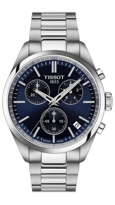 Tissot PR 100 Chronograph Blue Dial Silver Steel Strap Watch for Men - T150.417.11.041.00