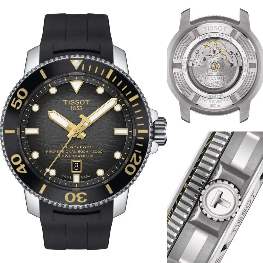 Tissot Seastar 2000 Professional Powermatic 80 Black Dial Black Rubber Strap Watch for Men - T120.607.17.441.01