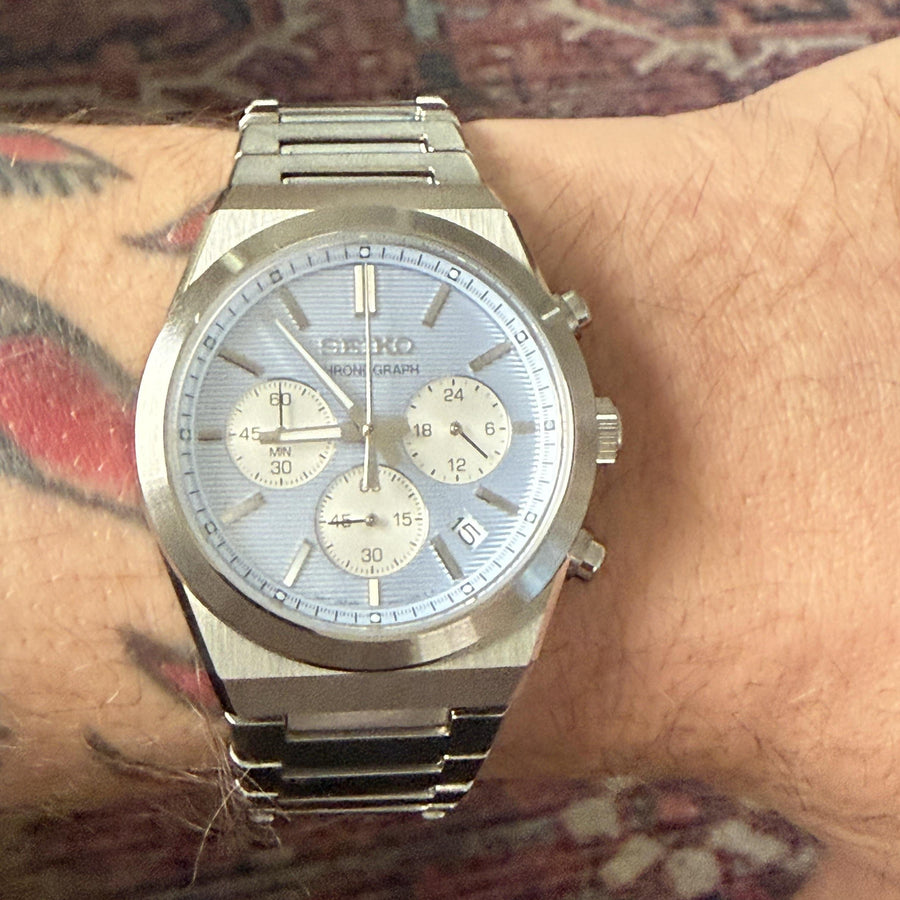 Seiko Conceptual Chronograph Ice Blue Dial Silver Steel Strap Watch for Men - SSB459P1