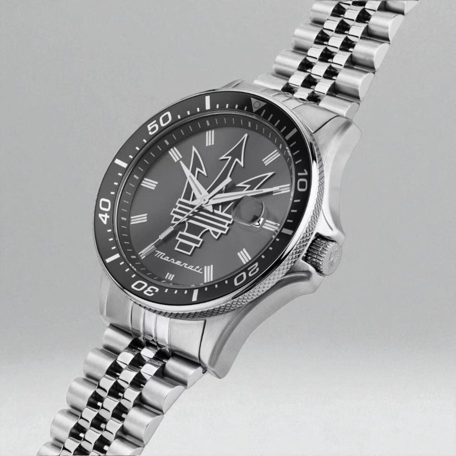 Maserati SFIDA Chronograph Grey Dial Silver Steel Strap Watch for Men - R8853140010