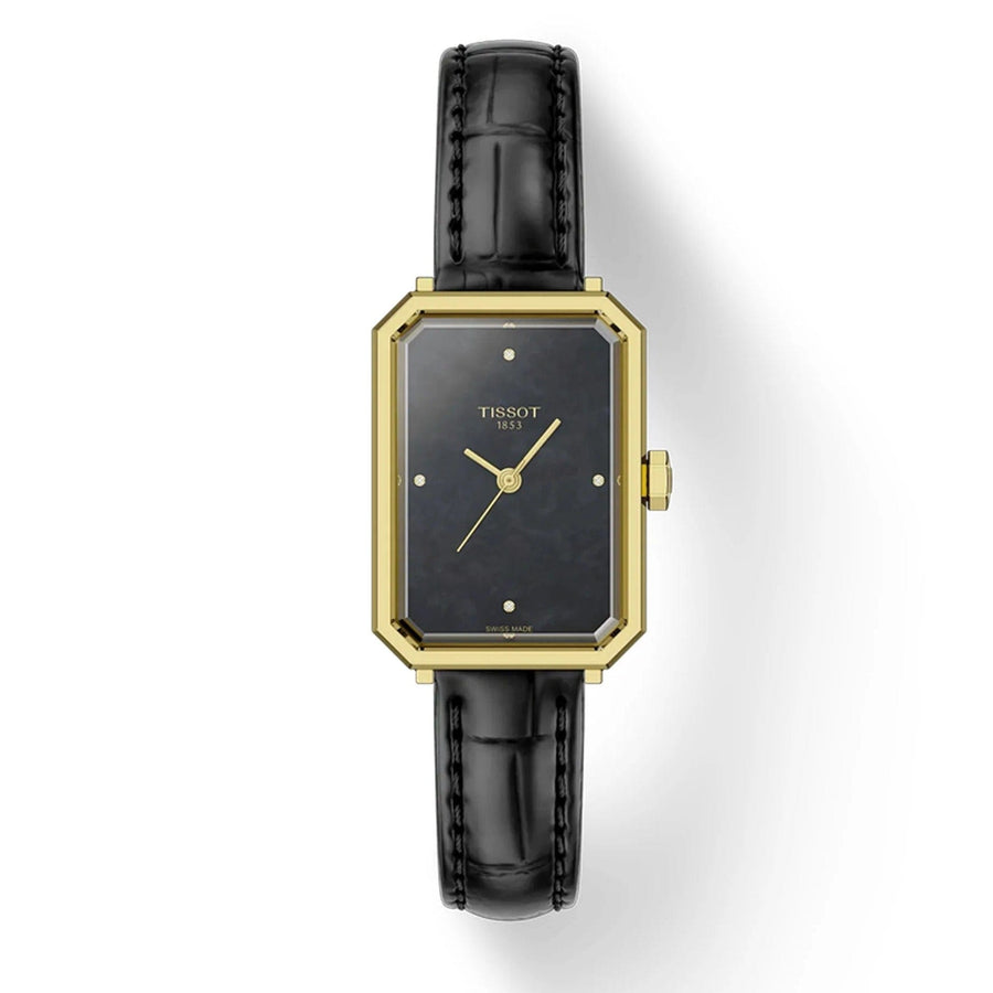 Tissot SRV Black Mother of Pearl Dial Black Leather Strap Watch for Women - T160.110.36.126.00