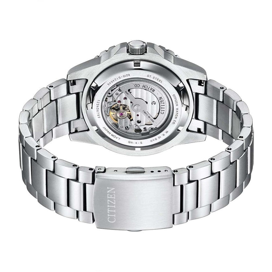 Citizen Mechanical Automatic Orange Dial Silver Steel Strap Watch for Men - NJ0128-80X
