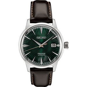 Seiko Presage Cocktail Time Automatic Green Dial Brown Leather Strap Watch for Men - SRPD37J1