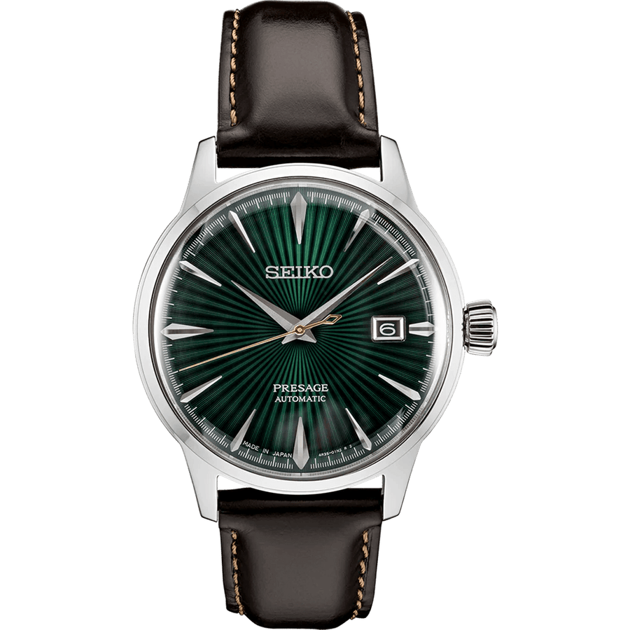 Seiko Presage Cocktail Time Automatic Green Dial Brown Leather Strap Watch for Men - SRPD37J1