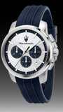 Maserati Successo Chronograph Silver Dial Blue Silicone Strap Watch for Men - R8871621042