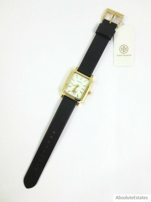 Tory Burch Robinson White Dial Black Leather Strap Watch for Women - TBW1504