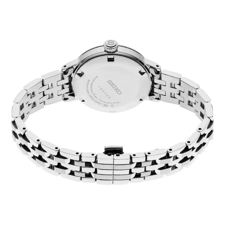 Seiko Presage Cocktail Time Automatic Diamonds White Dial Silver Steel Strap Watch for Women - SRE017J1