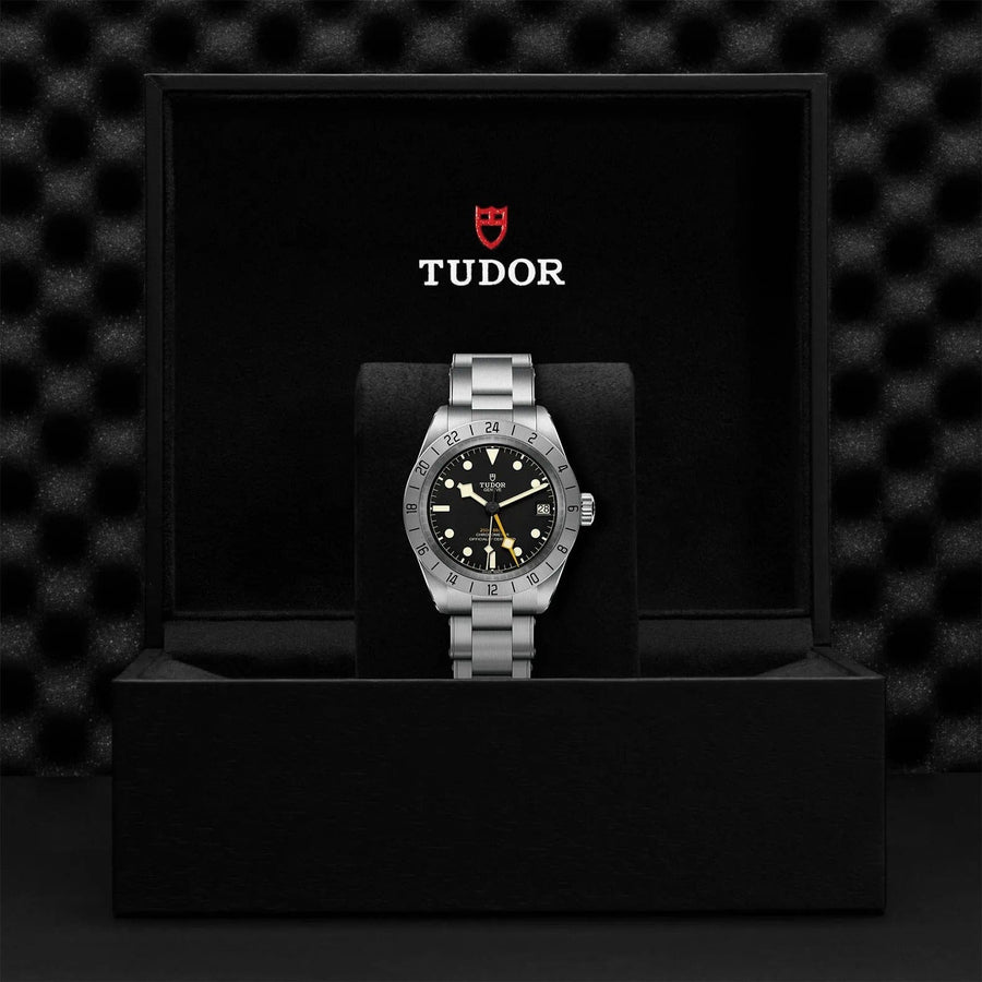 Tudor Black Bay Pro Black Dial Silver Steel Strap Watch for Men - M79470-0001
