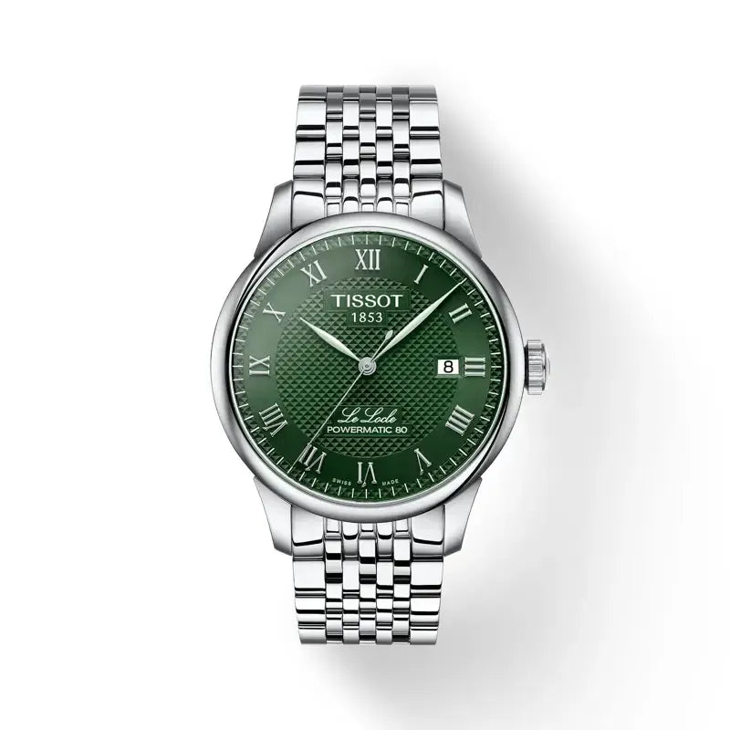 Tissot Le Locle Powermatic 80 Automatic Green Dial Silver Steel Strap Watch for Men - T006.407.11.093.00