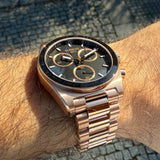 Tissot PRS 516 Chronograph Black Dial Rose Gold Steel Strap Watch for Men - T149.417.33.051.00