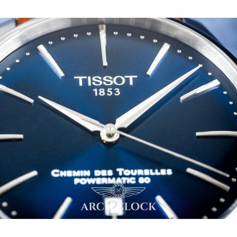 Tissot Chemin des Tourelles Automatic Powermatic 80 Blue Dial Brown Leather Strap Watch for Men - T139.407.16.041.00