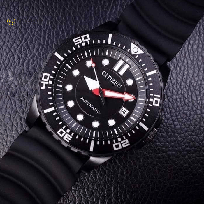 Citizen Mechanical Automatic Black Dial Black Rubber Strap Watch for Men - NJ0125-11E