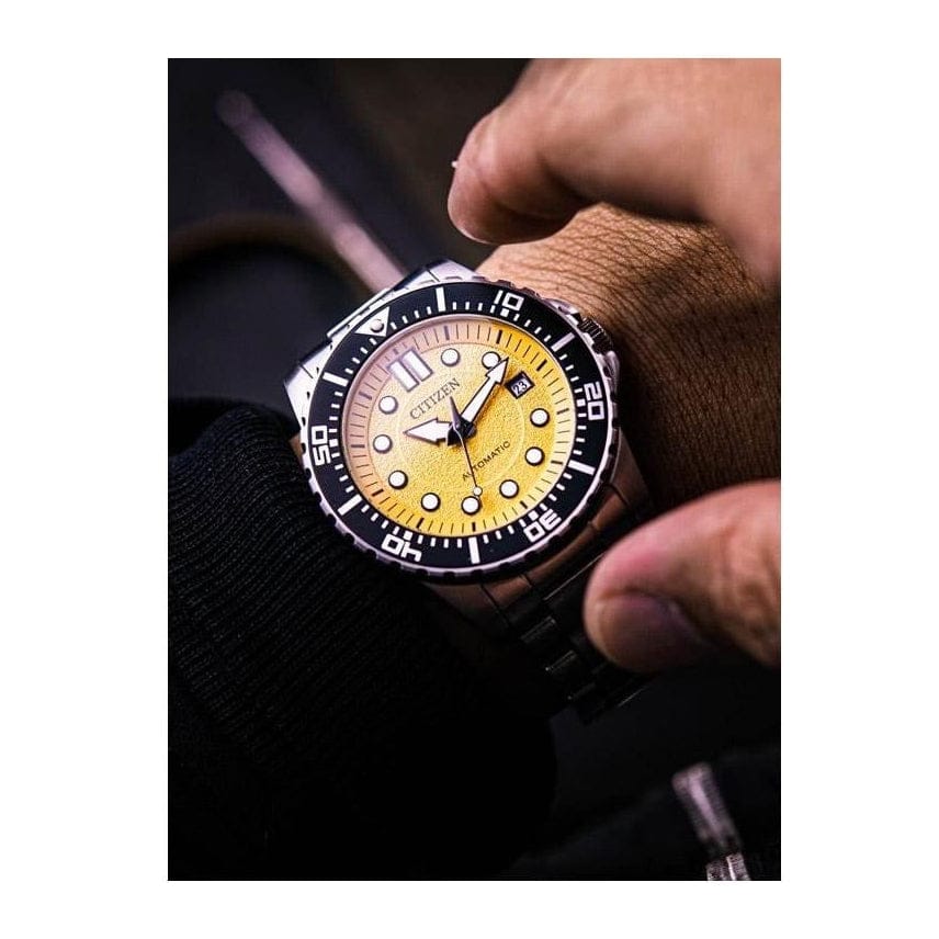 Citizen Mechanical Automatic Yellow Dial Silver Steel Strap Watch for Men - NJ0170-83Z