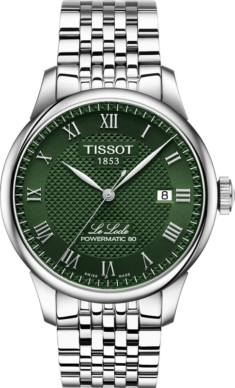 Tissot Le Locle Powermatic 80 Automatic Green Dial Silver Steel Strap Watch for Men - T006.407.11.093.00