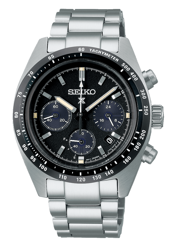 Seiko Prospex Speedtimer Solar Chronograph Black Dial Silver Steel Strap Watch for Men - SSC819