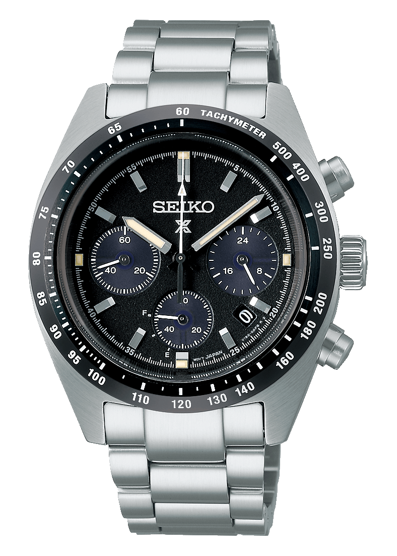 Seiko Prospex Speedtimer Solar Chronograph Black Dial Silver Steel Strap Watch for Men - SSC819
