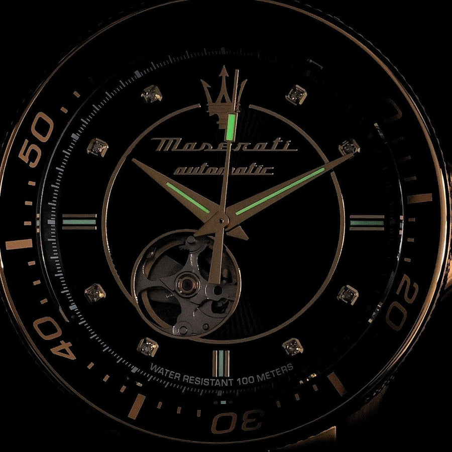 Maserati SFIDA Special Edition Automatic Black Dial Gold Steel Strap Watch for Men - R8823140012