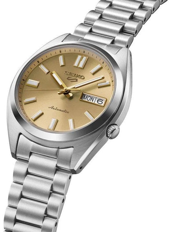 Seiko 5 Sports SNXS Automatic Gold Dial Silver Steel Strap Watch for Men - SRPL59K1