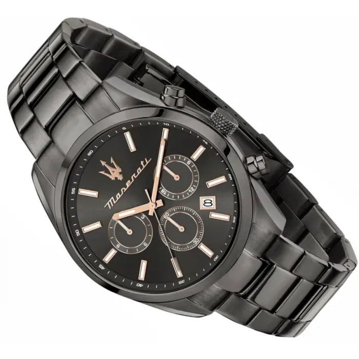 Maserati Attrazione Chronograph Black Dial Black Steel Strap Watch for Men - R8853151001