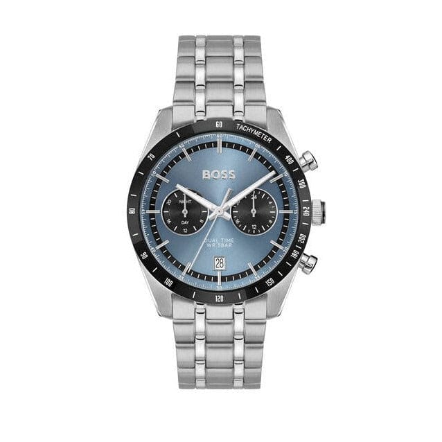 Hugo Boss Tourmaster Chronograph Blue Dial Silver Steel Strap Watch for Men - 1514286