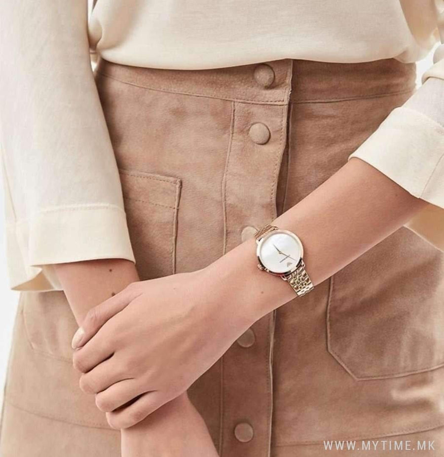 Emporio Armani Modern Mother of Pearl White Dial Rose Gold Steel Strap Watch for Women - AR11158