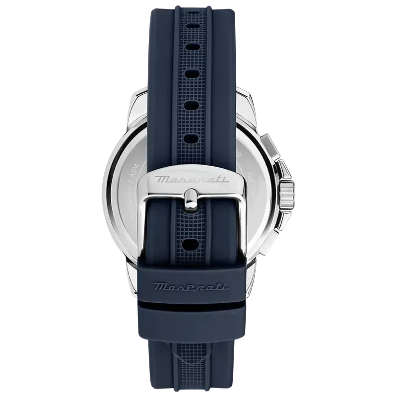 Maserati Successo Chronograph Silver Dial Blue Silicone Strap Watch for Men - R8871621042