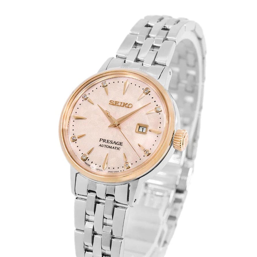 Seiko Presage Cocktail Time Automatic Diamonds White Dial Silver Steel Strap Watch for Women - SRE012J1