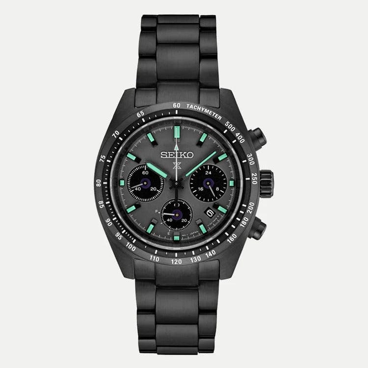Seiko Prospex Speedtimer The Black Series Limited Edition Black Dial Black Steel Strap Watch for Men - SSC917