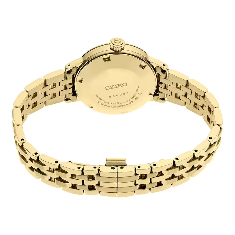 Seiko Presage Cocktail Time Automatic Diamonds Gold Dial Gold Steel Strap Watch for Women - SRE018J1
