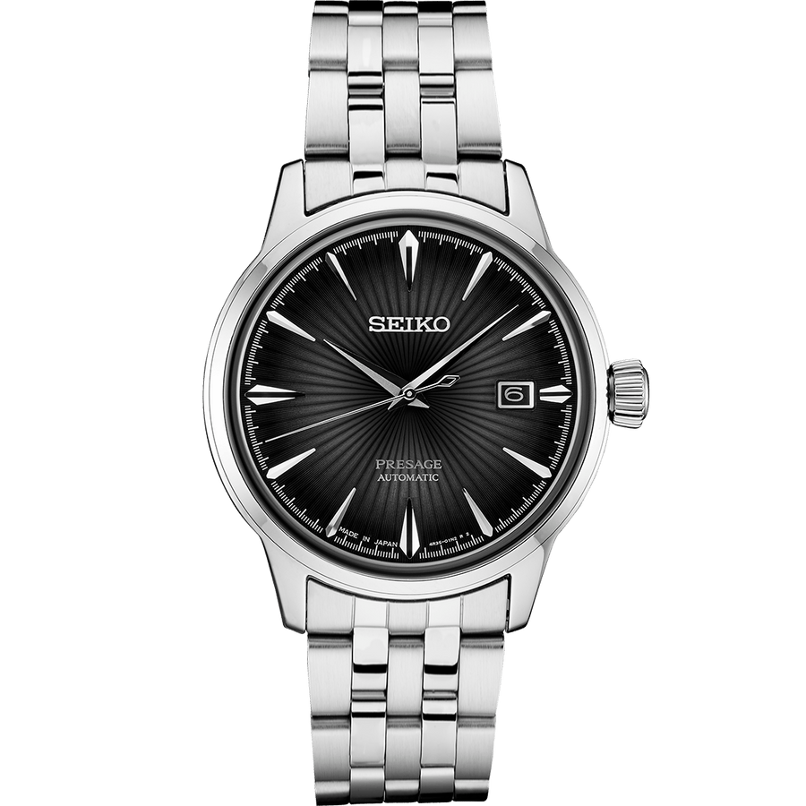 Seiko Presage Cocktail Time Automatic Black Dial Silver Steel Strap Watch for Men - SRPE17J1