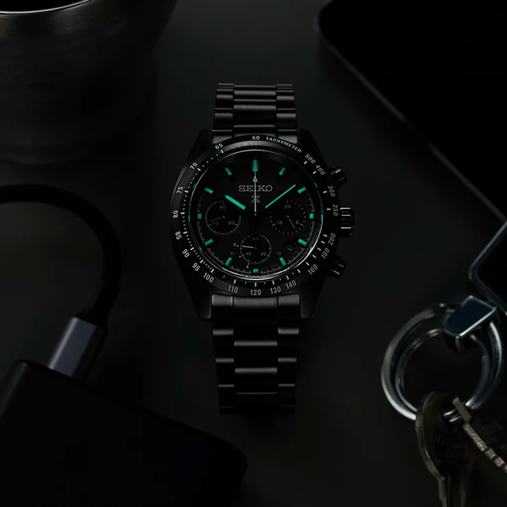 Seiko Prospex Speedtimer The Black Series Limited Edition Black Dial Black Steel Strap Watch for Men - SSC917