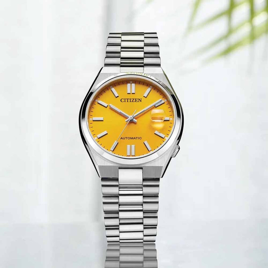 Citizen Tsuyosa Automatic Yellow Dial Silver Steel Strap Watch for Men - NJ0150-56Z