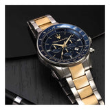 Maserati SFIDA Limited Edition Chronograph Blue Dial Two Tone Steel Strap Watch for Men - R8873640017