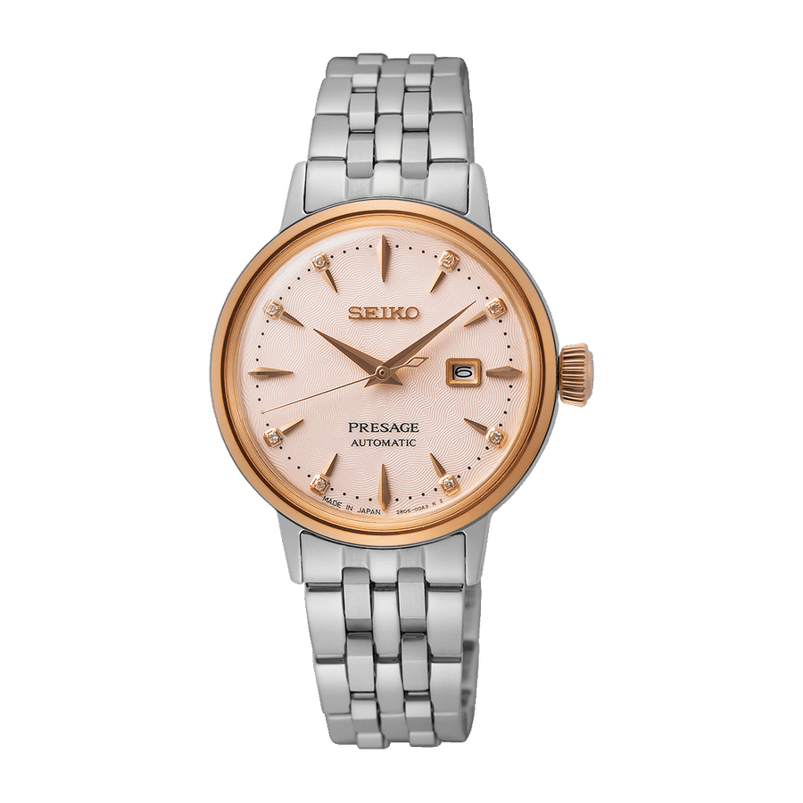 Seiko Presage Cocktail Time Automatic Diamonds White Dial Silver Steel Strap Watch for Women - SRE012J1