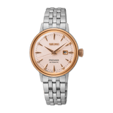 Seiko Presage Cocktail Time Automatic Diamonds White Dial Silver Steel Strap Watch for Women - SRE012J1