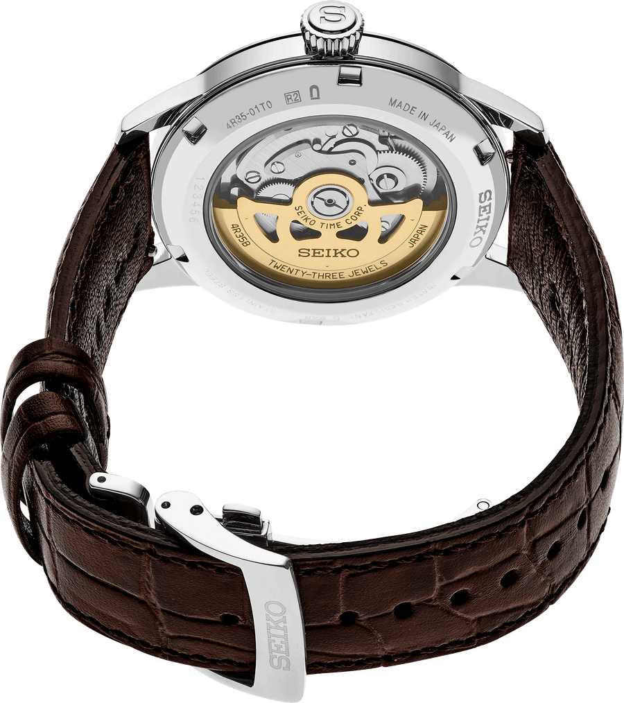 Seiko Cocktail Time Automatic Blue Dial Brown Leather Strap Watch for Men - SRPK15K1