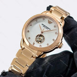 Emporio Armani Mia Meccanico Mother of Pearl Dial Rose Gold Steel Strap Watch for Women - AR60072