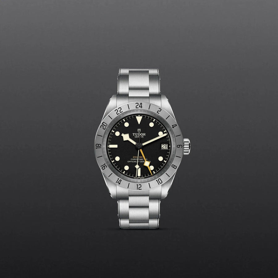 Tudor Black Bay Pro Black Dial Silver Steel Strap Watch for Men - M79470-0001