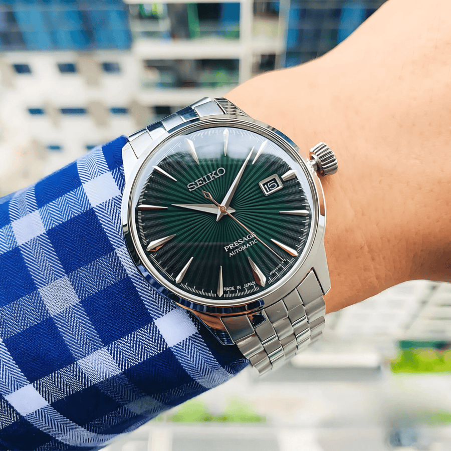 Seiko Presage Cocktail Time Automatic Green Dial Silver Steel Strap Watch for Men - SRPE15J1