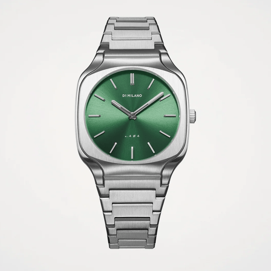 D1 Milano Square Eden Green Dial Silver Steel Strap Watch for Men - D1-SQBJ06