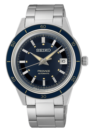 Seiko Presage Style60's Automatic Blue Dial Silver Steel Strap Watch for Men - SRPG05J1