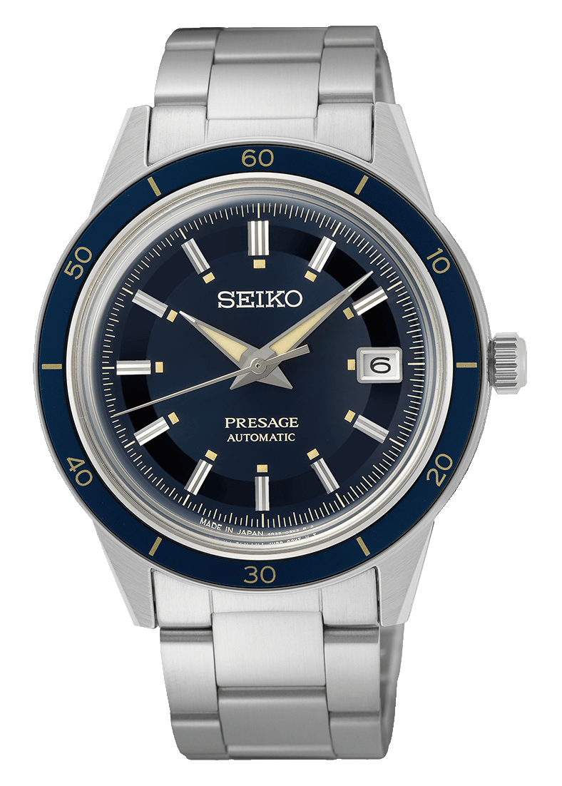 Seiko Presage Style60's Automatic Blue Dial Silver Steel Strap Watch for Men - SRPG05J1