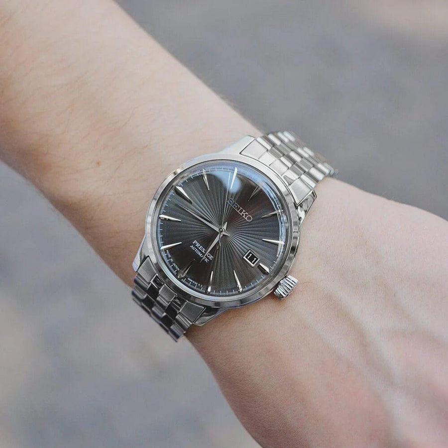 Seiko Presage Cocktail Time Automatic Black Dial Silver Steel Strap Watch for Men - SRPE17J1