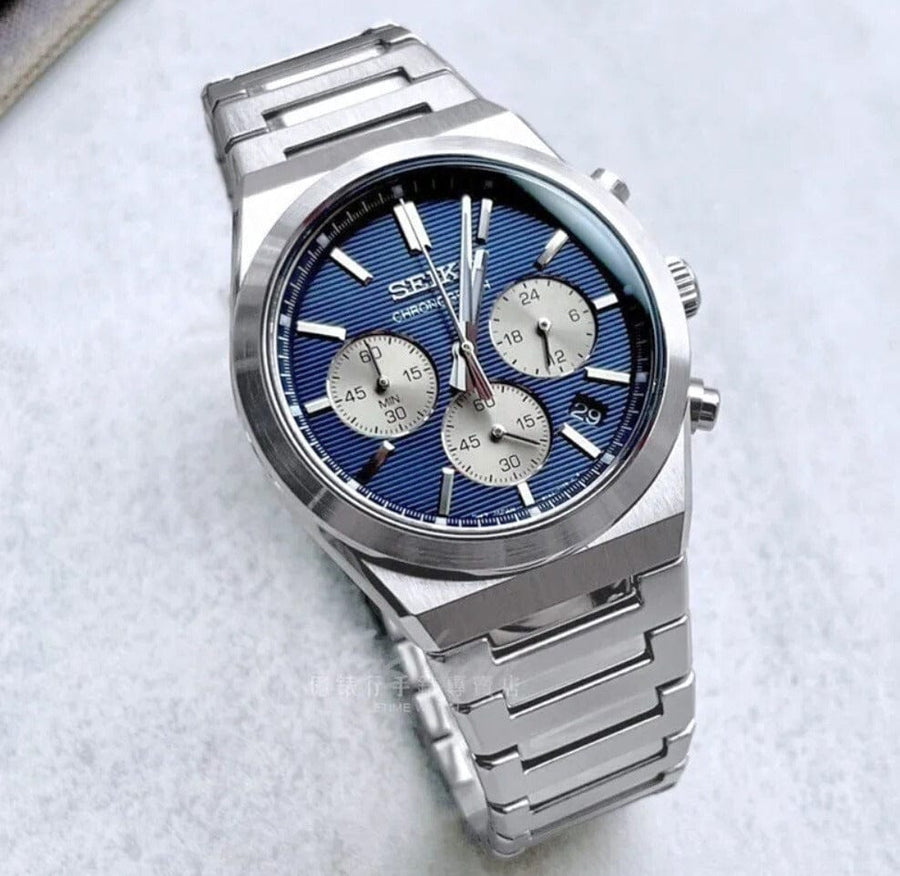Seiko Conceptual Chronograph Blue Dial Silver Steel Strap Watch for Men- SSB453P1