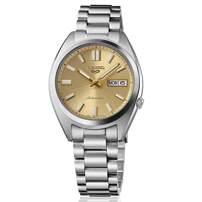 Seiko 5 Sports Automatic Gold Dial Silver Steel Strap Watch for Men - SRPL59K1