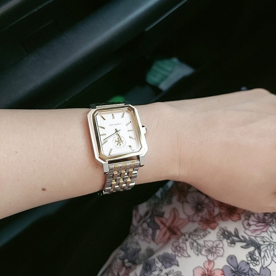 Tory Burch Robinson White Dial Two Tone Steel Strap Watch for Women - TBW1501