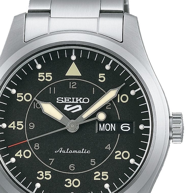 Seiko 5 Sports Flieger Automatic Black Dial Silver Steel Strap Watch for Men - SRPH27K1