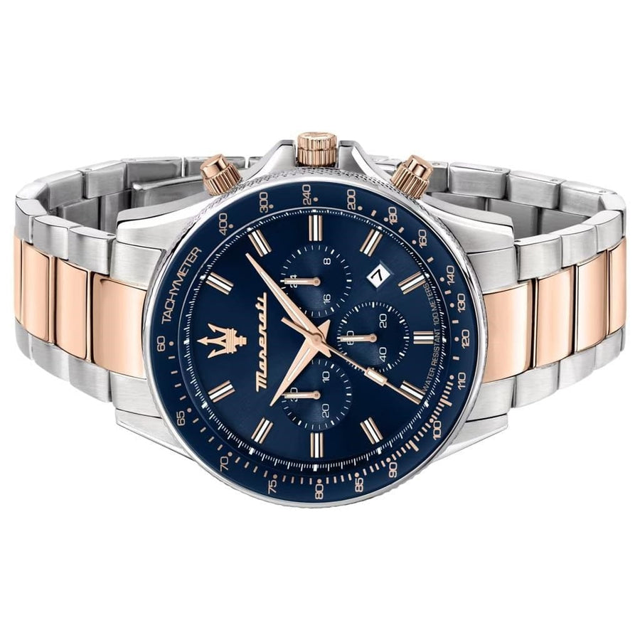 Maserati SFIDA Chronograph Blue Dial Two Tone Steel Strap Watch for Men - R8873640022